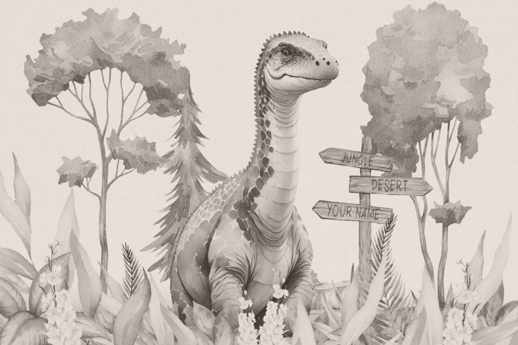 Baby brachiosaurus nella giungla beige