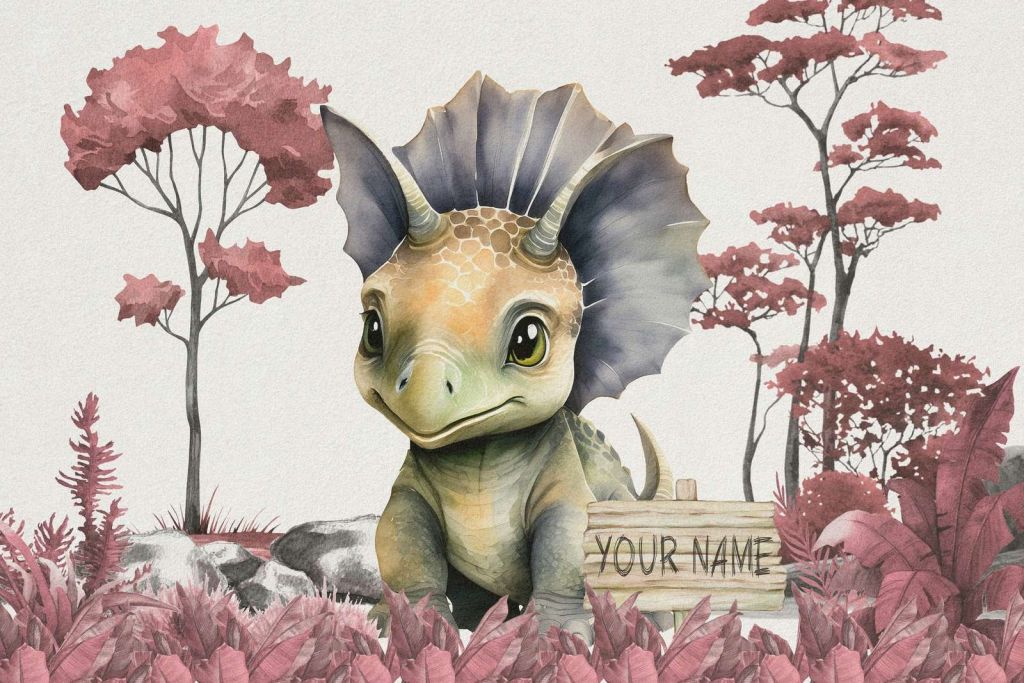 Baby triceratops nella giungla rosa