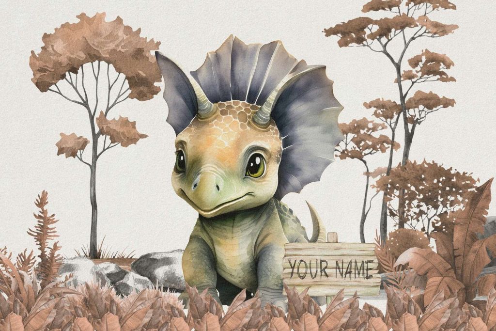 Baby triceratops nella giungla taupe