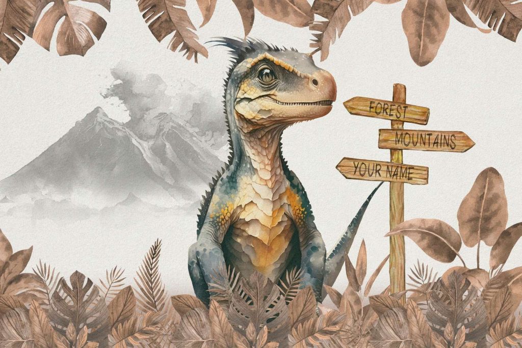 Baby velociraptor nella giungla taupe