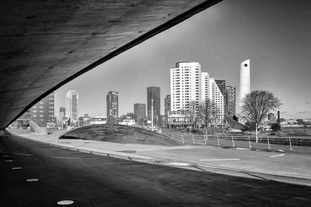 Skyline di Rotterdam sotto il ponte