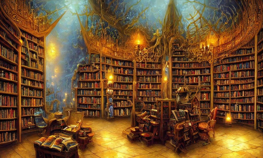 Biblioteca di fantasia illuminata